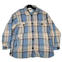 Lucky Brand Men&#39;s Large Shacket Cotton Shirt Jacket Plaid Blue Tan Button - £19.21 GBP