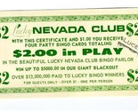 Nevada Club $2.00 Bingo Party Card  Certificate 1950&#39;s Las Vegas Nevada  - $10.89