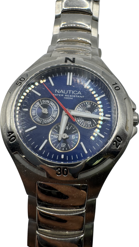 Nautica Men&#39;s Chronograph Watch Stainless Steel Blue Dial Water Resistan... - $111.72