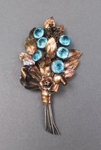 Hobe Antique 14K On Sterling Glass Huge Layered Floral Bouquet Spray Brooch Pin - £643.41 GBP