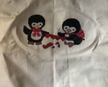 two penguins holding heart garland Cross Stitch Vintage Picture FINISHED - $20.42