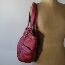 B.Makowsky Shoulder Bag Red Pebbled Leather Double Straps Silver Divided Pockets - £58.57 GBP