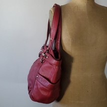 B.Makowsky Shoulder Bag Red Pebbled Leather Double Straps Silver Divided... - £59.39 GBP