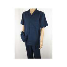 Men 2pc Walking Leisure Suit Short Sleeves By DREAMS 256-01 Solid Navy Blue image 6