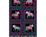 24&quot; X 44&quot; Panel Unicorns Magical Animals Paisleys Black Fabric Panel D38... - $9.30