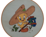 Vintage TWEETY BIRD Cowboy &amp; Horse Cross Stitch Complete &amp; Framed, 9.5&quot;,... - $19.40
