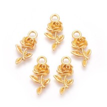 10 Rose Charms Gold Tone Flower Pendants Garden Findings Spring 22mm - £4.97 GBP