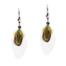 Crystal Adorned Feather Bliss Brass Earrings - $24.74