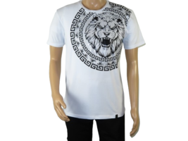 Mens PLATINI Sports Shirt With Rhine Stones Lion Medallion Chain SS3612 White - £24.04 GBP+