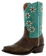 Kids Girls Leather Western Boots Turquoise Leather Flowers Size 9, 10, 1... - $54.99