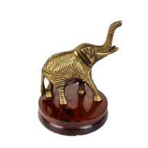 Brass Elephant Figurine on Wooden Base - $22.77