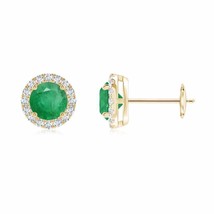 Authenticity Guarantee 
ANGARA Prong-Set Emerald and Diamond Halo Stud Earrin... - £681.90 GBP