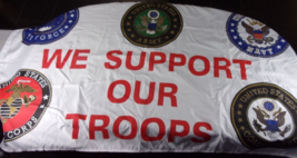 WE SUPPORT OUR TROOPS WHITE FLAG BANNER DISPLAY ARMY USN USMC USAF USCG 58&quot; - £19.41 GBP