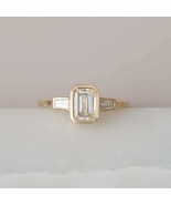 2CT Emerald Cut Moissanite Engagement Ring, Side Tapered Baguette Bezel ... - £99.87 GBP