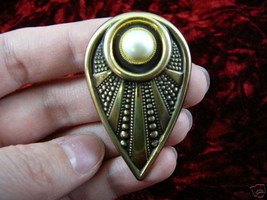 (BR-4) Teardrop pearl Victorian repro BRASS pin pendant fashion jewelry - £15.45 GBP