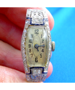 Earth mined Diamond Sapphire Deco Platinum Ladies Watch Gatsby era Vinta... - $3,795.25