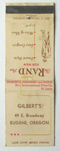 Gilbert&#39;s - Eugene, Oregon 20FS Matchbook Cover Roberts Johnson and Rand Shoes - £1.38 GBP