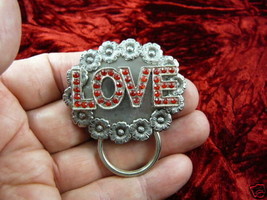 (E901) Silver color LOVE red rhinestones daisy Eyeglass pin ID badge holder loop - £21.66 GBP