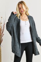 Popcorn Knit Open Front Long Sleeve Cardigan - £35.50 GBP