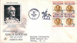 First Day Cover - Champion of Liberty Simon Bolivar 8c - £4.78 GBP