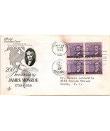 First Day Cover - 200 Anniversary James Monroe - 3c - £3.12 GBP