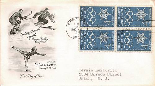 First Day Cov - VIII Olympic Winter Games 1960 4c - £3.92 GBP