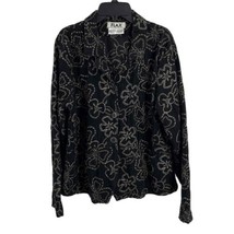 FLAX Womens Black Floral Embroidered Cotton Long Sleeve Button Up Jacket Small - $43.42