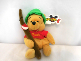 Disney  Winnie The Pooh Mini Bean Bag Fishing Pooh 8" Beanie Rare Tag Mouseketoy - $8.92