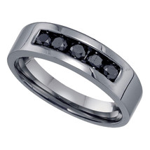 Sterling Silver Mens Black Enhanced Round Channel-set Diamond Wedding Band  - £139.25 GBP