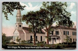 York Village ME First Parish Church And Court House Maine Postcard E31 - $4.95