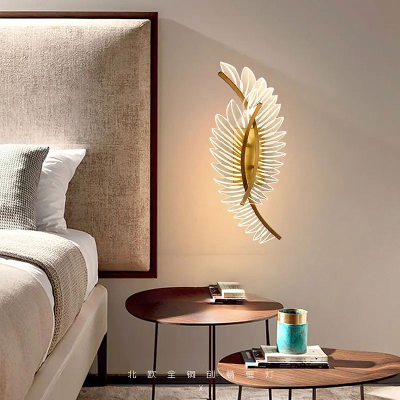 Nordic modern art bedside feather wall lamp light luxury living room aisle model - £28.24 GBP+