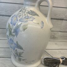 Studio Pottery Stoneware Jug Lamp Blue Speckle Floral Primitive Farmhouse - $49.49