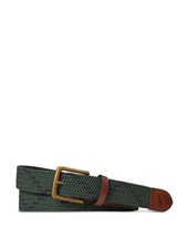 Polo Ralph Lauren Men&#39;s Leather Trim Webbed Belt Green Navy-Medium 32W-34W - $79.99