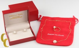 American Pearl 14k Yellow Gold Pendant  Stud Earring Set w Box Gift for ... - £1,362.23 GBP