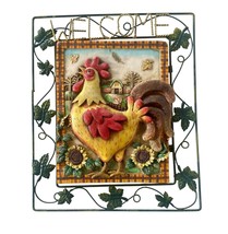Welcome Sign 3D Rooster Metal Ceramic Farm Style Sunflowers Fall Colors ... - $14.85