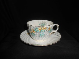 Vintage Aynsley Teacup and Saucer Primrose Flowers Blue &amp; Yellow Lattice - £23.46 GBP