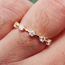 Twing Style 14K Yellow Gold Lab Created Diamond Eternity Ring Round Cut Dainty B - £86.11 GBP