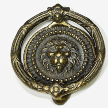 Solid Brass Heavy Lions Head Face Door Knocker Circle Wreath - £68.53 GBP