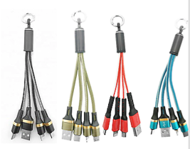 3 PC OF  3 in 1 USB SQUID Cable Keychain Charger for Iphone, Type C, Mic... - $15.19