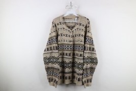 Vintage 90s Streetwear Womens 3XL Wool Blend Fair Isle Knit Cardigan Sweater - £61.12 GBP