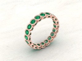 Emerald Round Gemstone Sterling Silver Full Eternity Band Women Ring Jewelry - £41.91 GBP