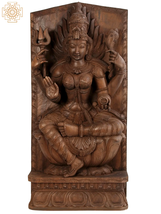 35&quot; Large Wooden Goddess Mariamman Wall Panel |Maa Durga Wooden Statue, Handmade - £786.87 GBP