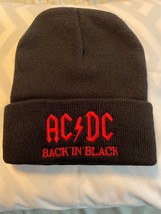 AC/DC Back in Black Knit Ski Hat Red Letters Beanie Heavy Metal 80&#39;s - £4.53 GBP