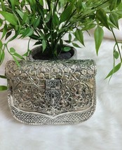 Exclusive Hand Carved silver clutch Antique Purse Wallet Hand Bag Kundan JewelrC - £61.39 GBP