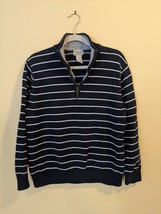 LL Bean Men&#39;s 1/4 Zip Navy Blue White Striped Sweater Nautical Boat Preppy - £18.31 GBP