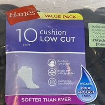 Hanes Womens Cushioned Low Cut Athletic Socks (10 Pairs) Black New in Package - £11.09 GBP