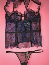 Victoria&#39;s Secret 36C,36D CORSET metallic BLUE foil SCANDALOUS CRYSTALLIZED - £173.87 GBP