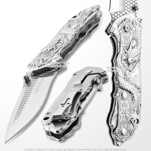 Spring Assisted Open Folding Pocket Knife w/ Fantasy Dragon Steel Handle... - $17.80