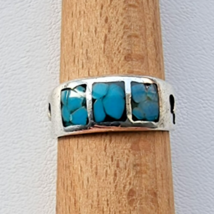 INTRICATE VINTAGE NAVAJO 925 STERLING SILVER INLAY TURQUOISE RING SIZE 8.75 - $1,425.81 MXN