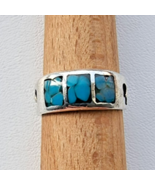 INTRICATE VINTAGE NAVAJO 925 STERLING SILVER INLAY TURQUOISE RING SIZE 8.75 - $1,425.81 MXN